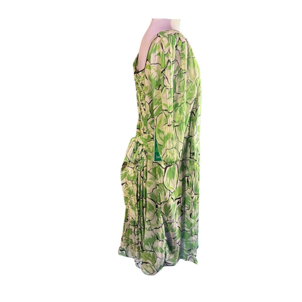 Green & White Floral Smocked Knee-Length Dress Size 6 - Picture 6 of 8